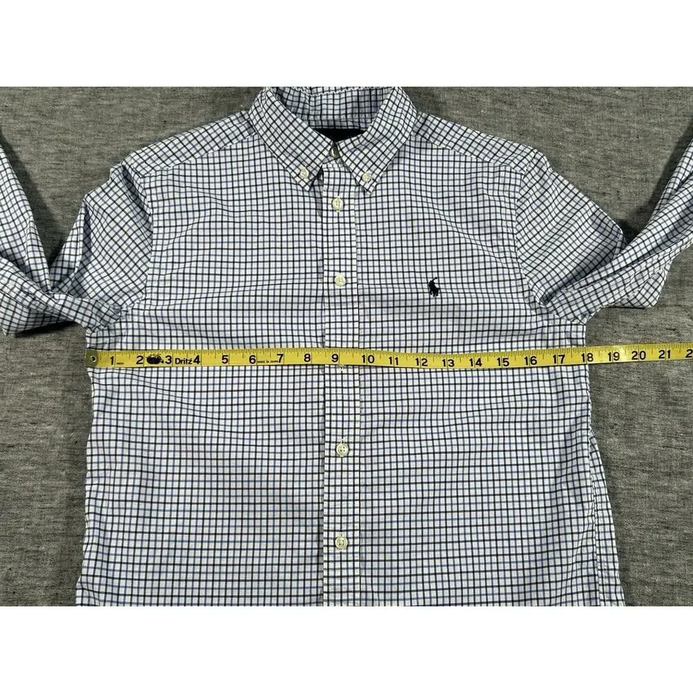 Ralph Lauren Natural Stretch Shirt Boys Large 14-16 Plaid Long Sleeve Cotton
